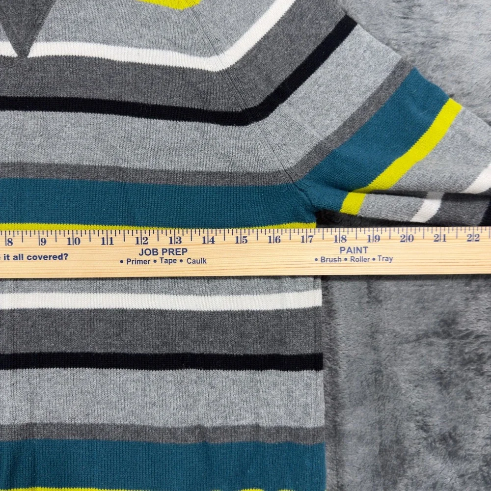 Mossimo Mens Small Striped Cotton‎ Crewneck Sweater Grey Teal Neon Yellow